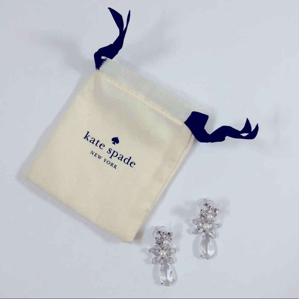 Kate Spade Silver Pearl Crystal Drop Earrings EUC